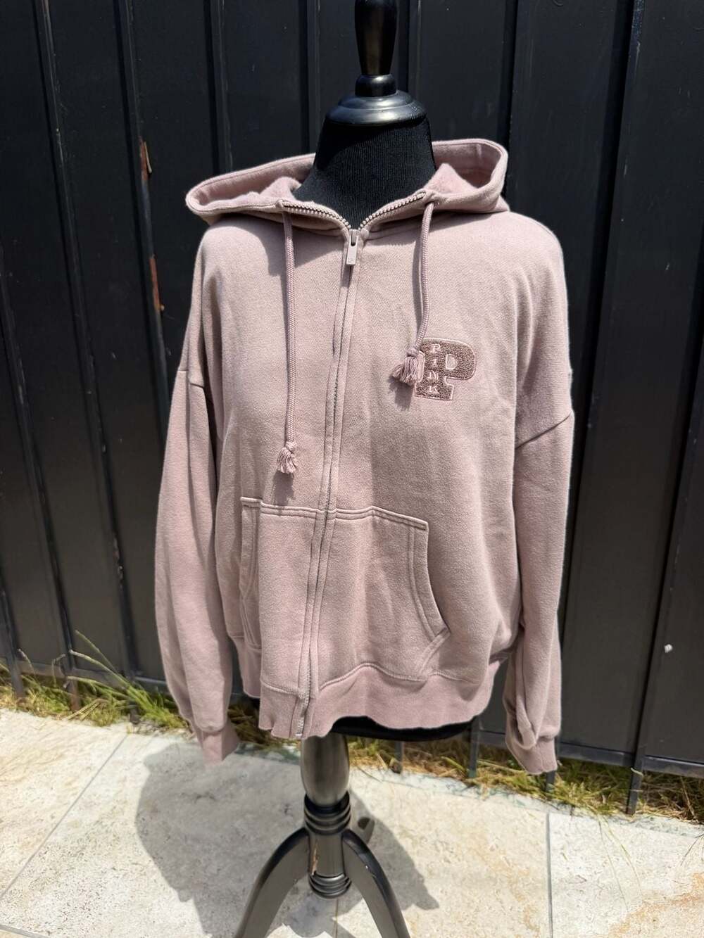Victoria's Secret PINK Campus Full Zip Hoodie Sweatshirt Brown Crest Logo Size M